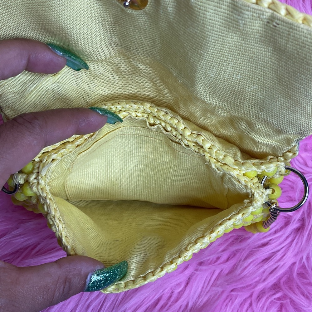 Mod Yellow Faceted Beaded Raffia Straw Purse - Picture 6 of 7